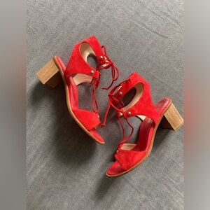 Red suede heeled sandals - strappy front 💋